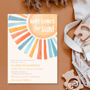 Invitation Voici vient le soleil garçon boho baby shower sole