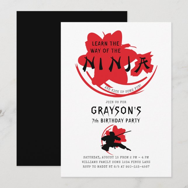 Invitation Voie de la fête d'anniversaire de Ninja (Devant / Derrière)