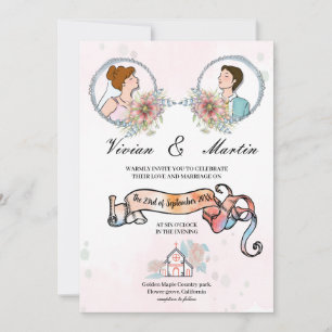 Invitation Voie rose et laiteuse Mini Floral QR code mariage