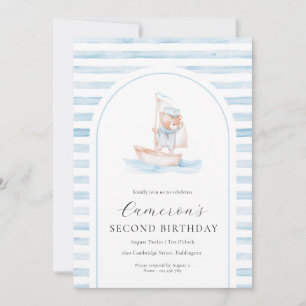 Invitation Voile Bear Blue Stripe Arch Anniversaire