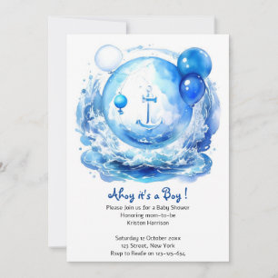 Invitation Voile dans le bonheur : Baby shower Garçon aquarel