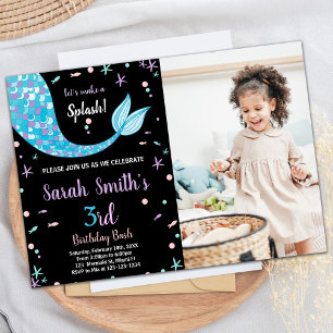 Invitation Voile de sirène verte noire Anniversaire avec phot