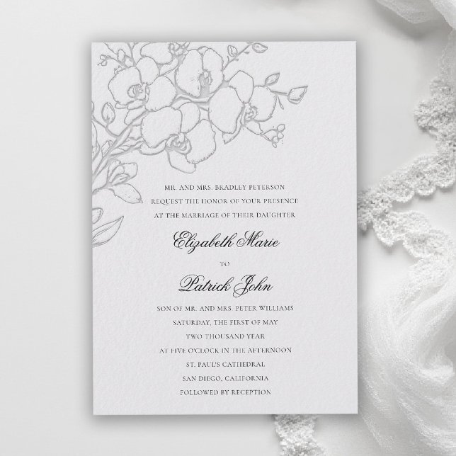 Invitation Voile d'Orchidée Formel Traditionnel Mariage Ivoir (orchid wedding invitation ivory veil formal modern classic traditional black tie parents hosting)