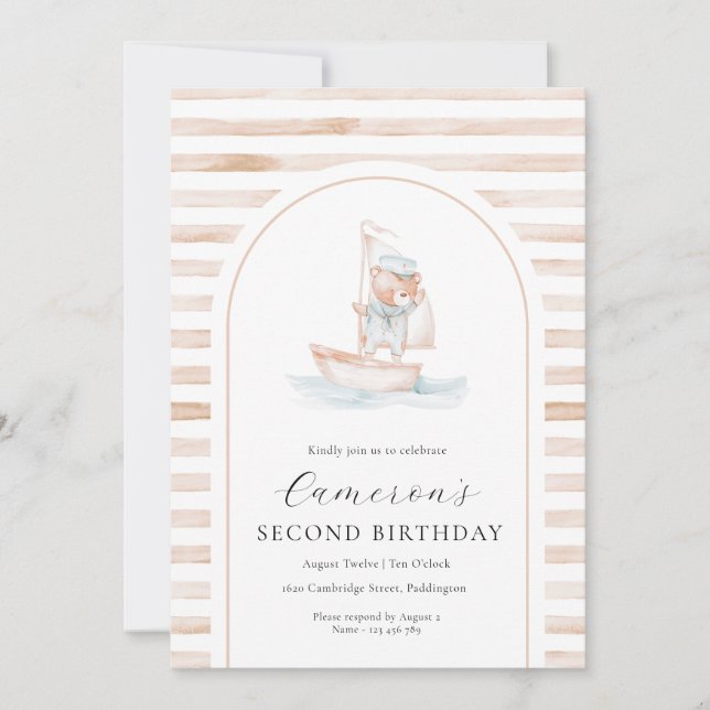 Invitation Voile Ours Tan Stripe Anniversaire Arche (Devant)
