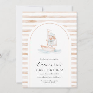 Invitation Voile Ours Tan Stripe Premier Anniversaire Arch