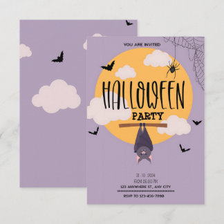 Invitation Voile violet : Sous la lune jaune Halloween