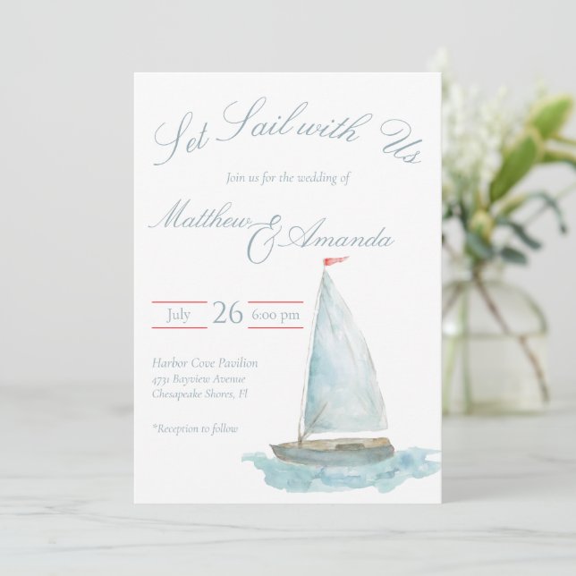 Invitation Voilier aquarelle côtier (Debout devant)