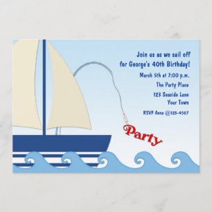 Invitation Voilier bleu, thème nautique