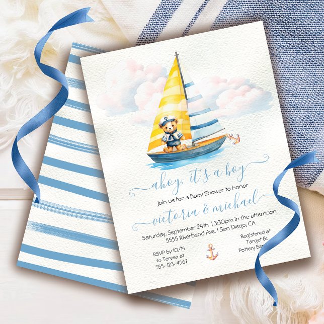 Invitation Voilier Nautique Ahoy Boy Baby shower (Créateur téléchargé)