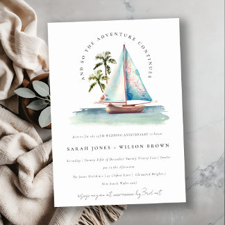 Invitation Voilier sarcelle paysage marin à palmiers pour tou