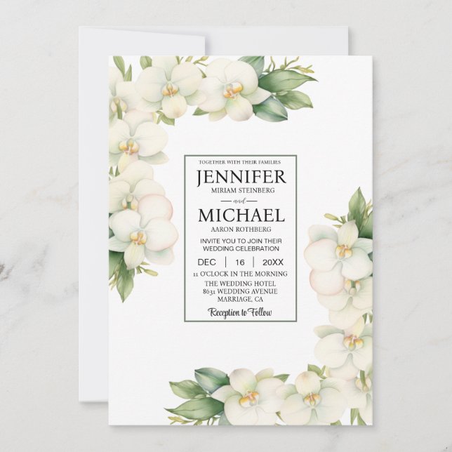 Invitation VOIR DOS Orchidées Blanches Tout-En-Un Mariage (Devant)