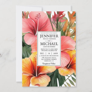 Invitation VOIR DOS Tout-En-Un Fleurs Tropicales Mariage