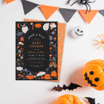 Invitation Voir Un Boo Éffrayant Boho Halloween Baby shower<br><div class="desc">Regarde un garçon ! Ce jeu de mots est parfait pour une douche à thème Halloween. Ces cartes comportent un cadre d'éléments éffrayants de boho mignons : fantômes, citrouilles, araignées, hibou, chauves-souris, fleurs magiques, bonbons, boule de cristal, lunes, étoiles, et plus encore, le tout contre un arrière - plan noir....</div>