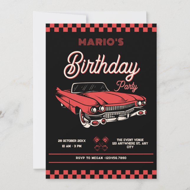 Invitation Voiture ancienne classique pour anniversaire (Devant)