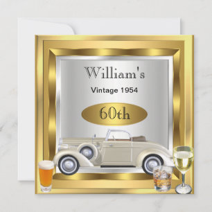 Invitation Voiture Ancienne Hommes 60e Anniversaire Fête Or A