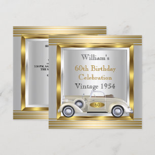 Invitation Voiture Ancienne Hommes 60e Anniversaire Or & Arge
