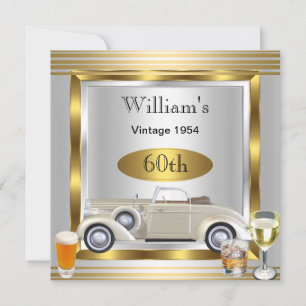 Invitation Voiture Ancienne Hommes 60e Anniversaire Or Argent