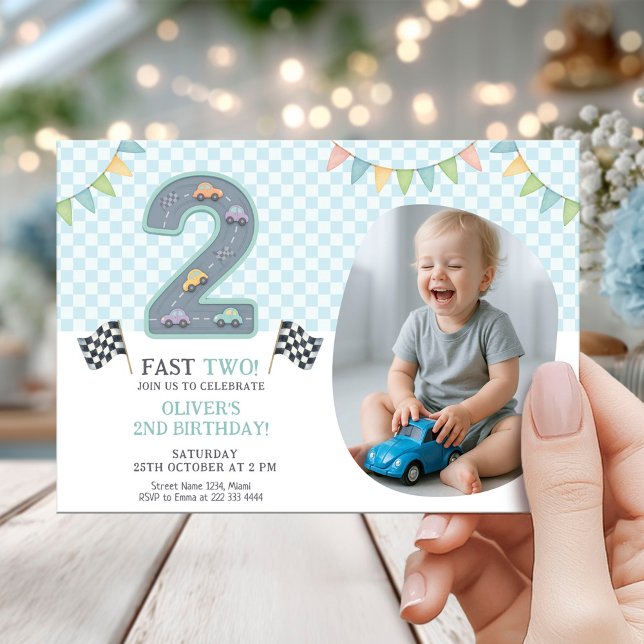 Invitation Voiture Anniversaire Pastel Rapide Deux (Créateur téléchargé)