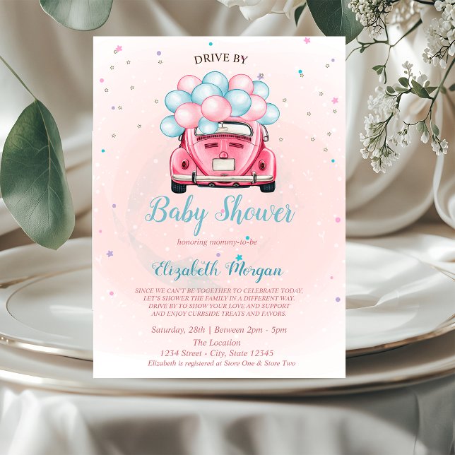 Invitation Voiture Balloirs Conduite Par Baby shower (Créateur téléchargé)