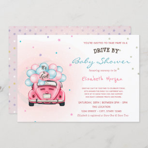Invitation Voiture Balloons Étoiles Conduire Par Baby shower