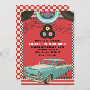 Invitation Voiture classique 50 Vintage 50's 50 Retro Fifties