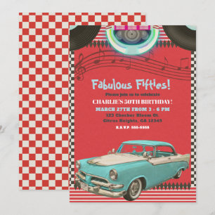 Invitation Voiture Classique Rétro Années 50 Fête 50's 50