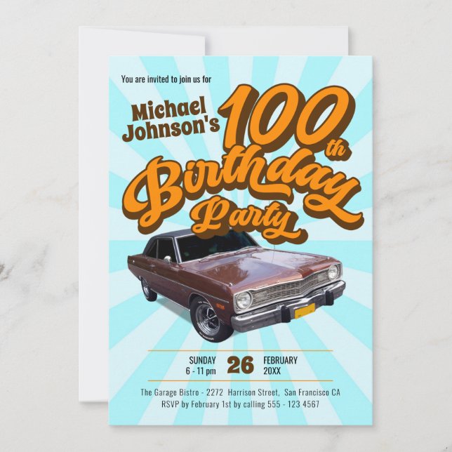 Invitation Voiture classique Vintage Amusement Retro 100e fêt (Devant)