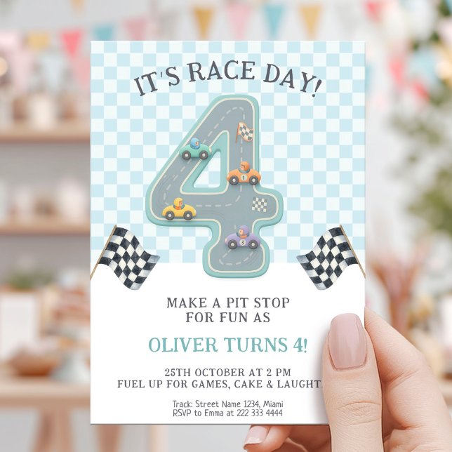 Invitation Voiture d'anniversaire de jour de course pastel (Créateur téléchargé)