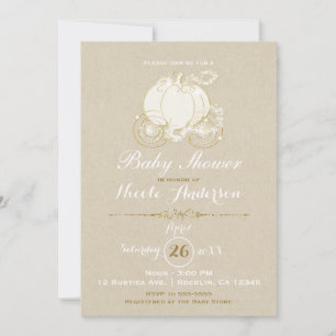 Invitation Voiture de Cendrillon en or Kraft Moderne Baby Sho