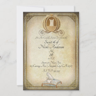 Invitation Voiture de Cendrillon et Pantoufle Douce 16 ans