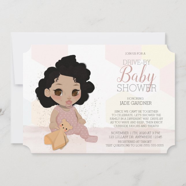 Invitation Voiture De Cheveux Roses Curly Par Baby shower Inv (Devant)