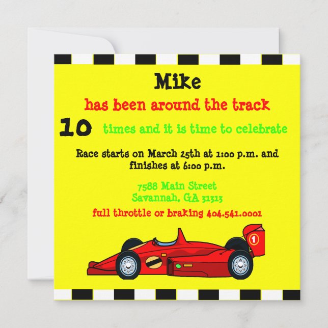 Invitation Voiture de course (Devant)
