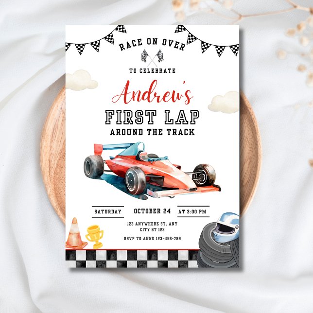 Invitation Voiture de course 1er anniversaire Premier tour de (Créateur téléchargé)
