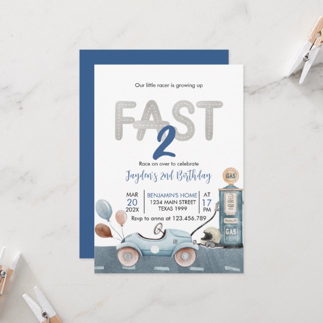 Invitation Voiture de course 2e course Deux Anniversaire Rapi (Devant/Arrière en situation)