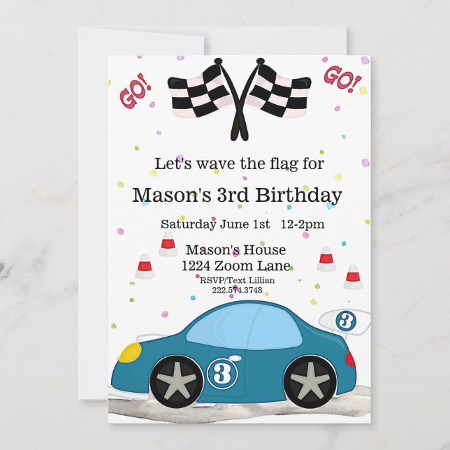 Invitation Voiture de course Anniversaire, 3e Anniversaire (Devant)