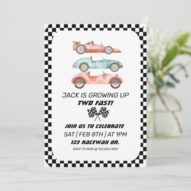 Invitation Voiture de course Anniversaire, DEUX rapide, voitu (Debout devant)