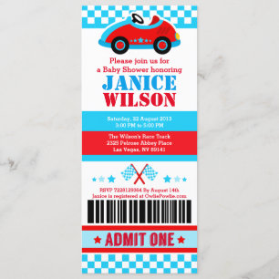 Invitation Voiture de course Billet Pass Baby shower Fête Inv