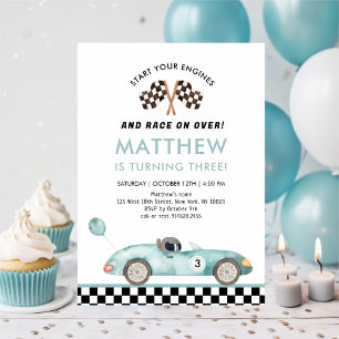 Invitation Voiture de course bleue moderne Anniversaire