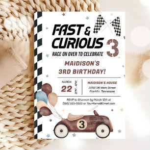 Invitation Voiture de course Brown rapide et curieux 3e fête