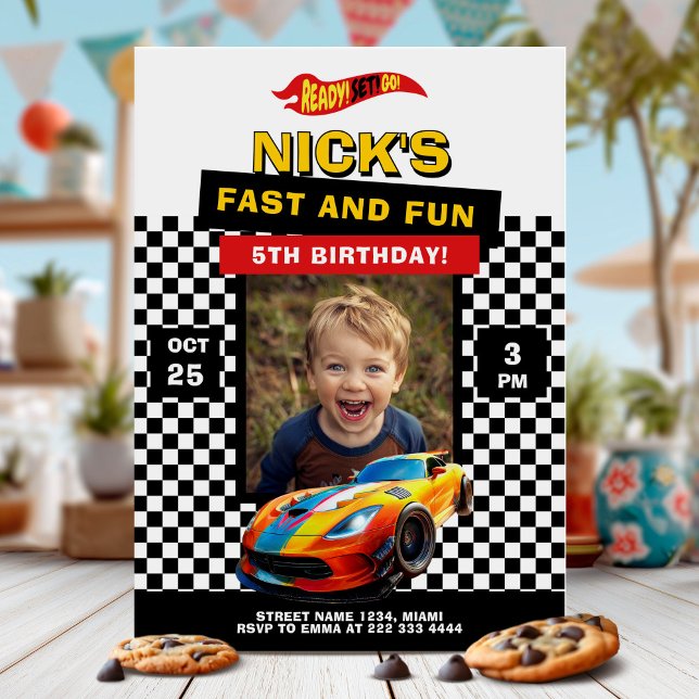 Invitation Voiture de course cool avec photo Anniversaire (Créateur téléchargé)