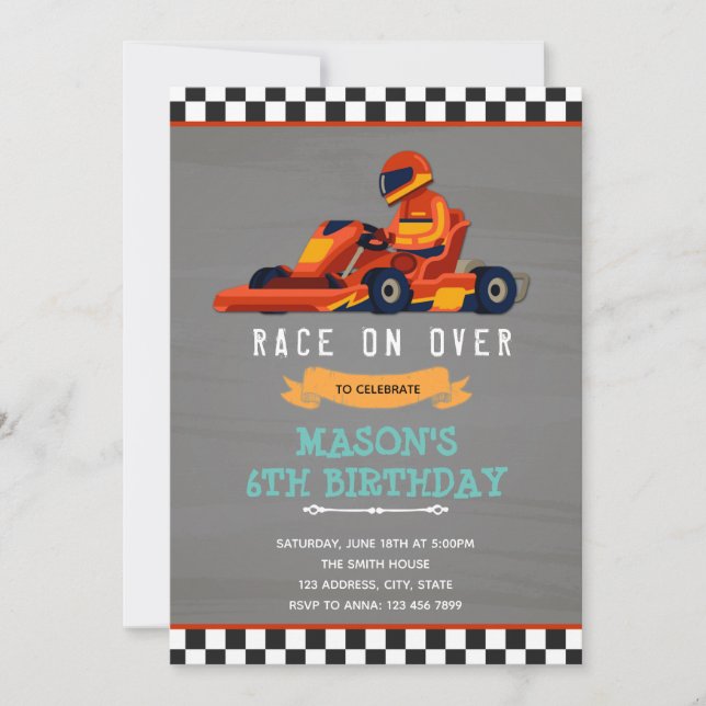 Invitation Voiture de course de karting anniversaire (Devant)