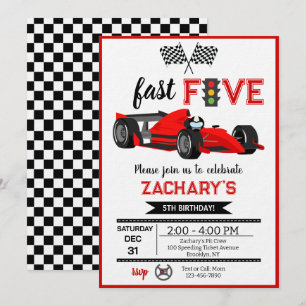 Invitation Voiture de course Fast & Five Red Flame 5e anniver