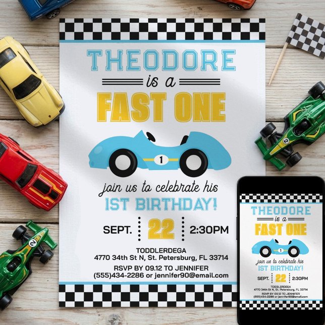 Invitation Voiture de course Fast One 1er anniversaire (Créateur téléchargé)
