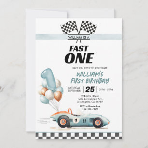 Invitation Voiture de course Fast One Blue 1er anniversaire