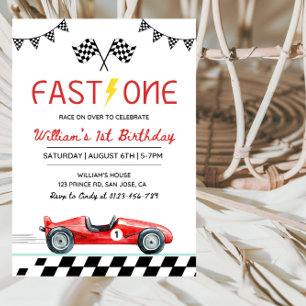 Invitation Voiture de course Fast One garçon 1er anniversaire