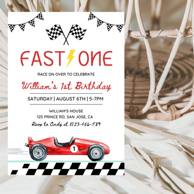 Invitation Voiture de course Fast One garçon 1er anniversaire (Créateur téléchargé)