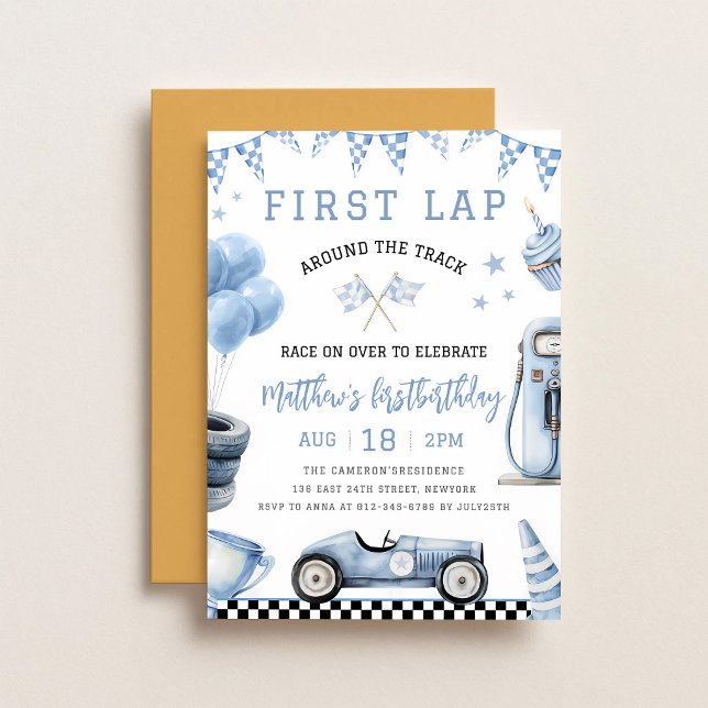 Invitation Voiture de course First Lap 1er anniversaire (Créateur téléchargé)