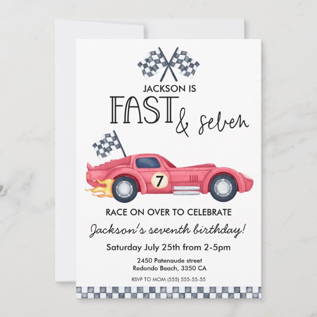 Invitation Voiture de course flammes Fast & Seven 7e annivers (Devant)