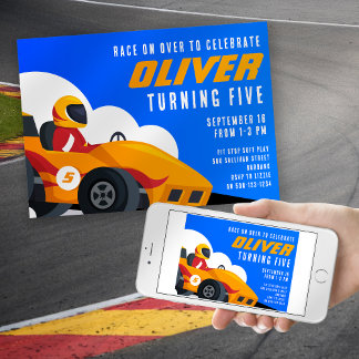 Invitation Voiture de course N'importe quel âge fête d'annive