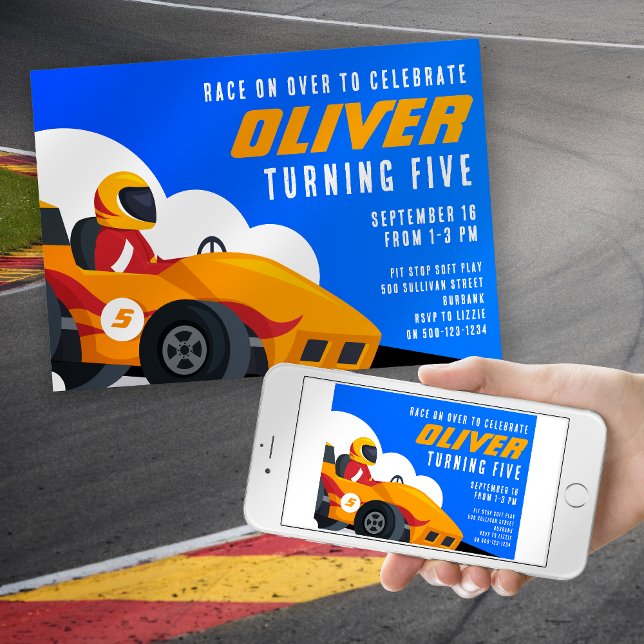 Invitation Voiture de course N'importe quel âge fête d'annive (Créateur téléchargé)